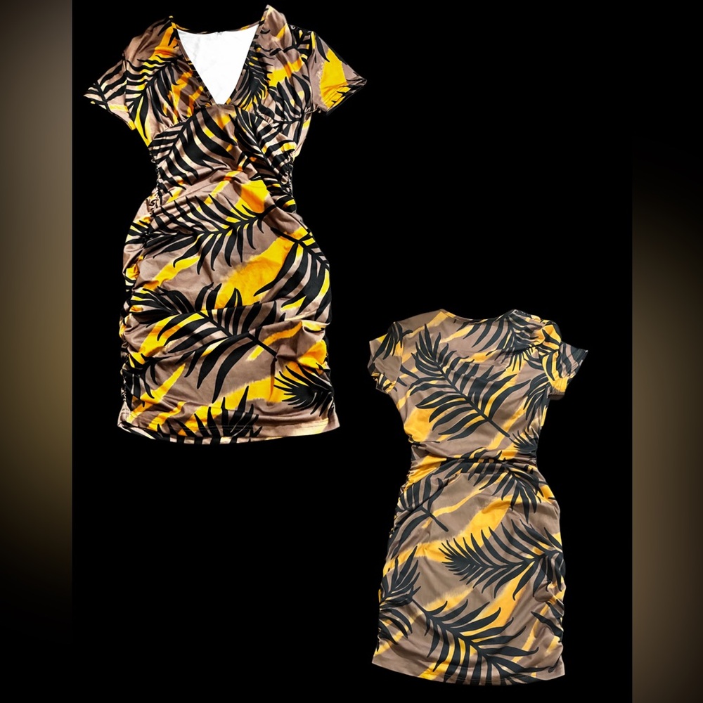 Tropical Print V Cut Tight Fit Dress